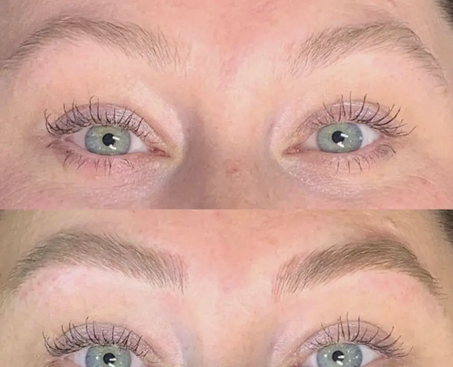 A real client brow lamination before and after at Tulum Spa